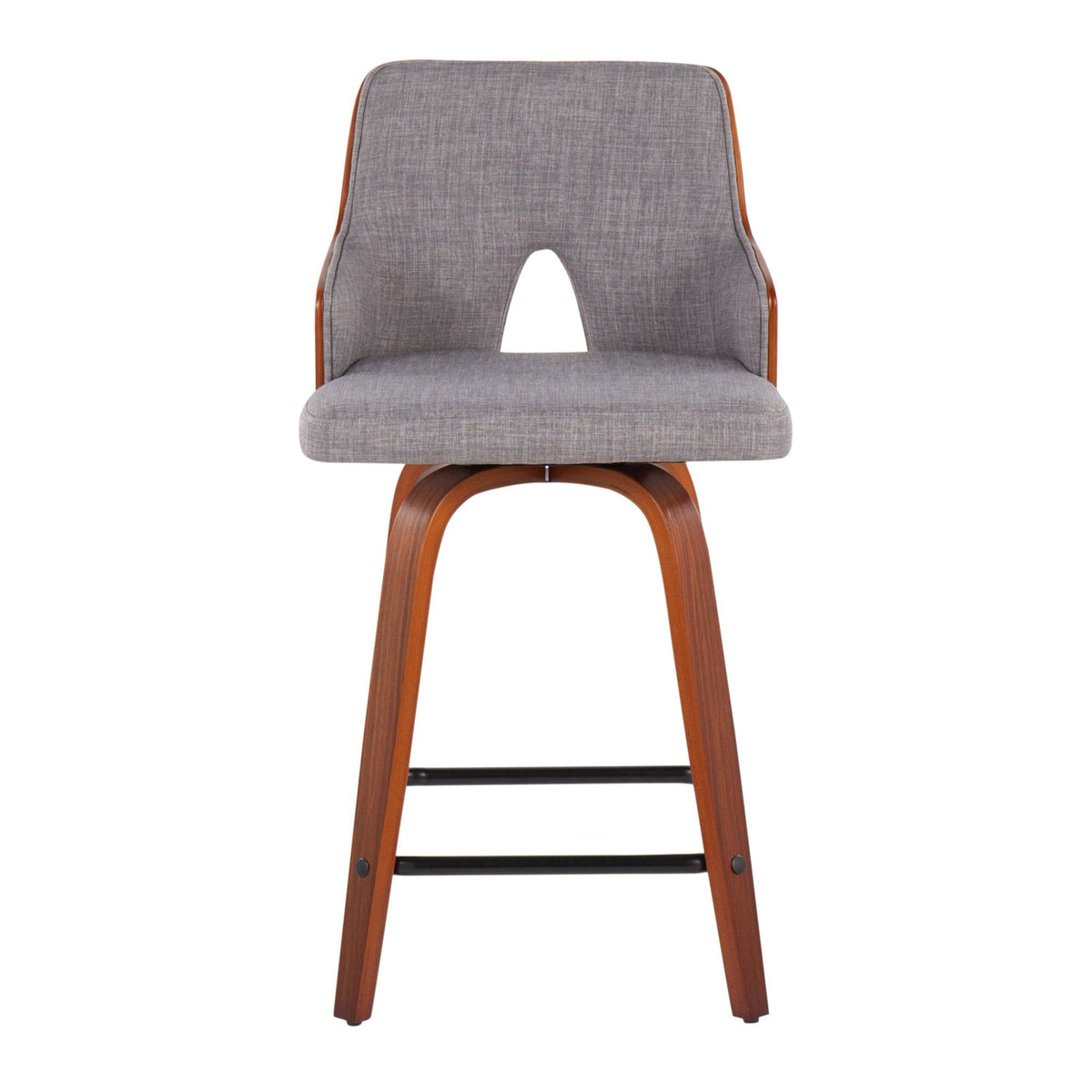 24" Counter Stool With Swivel In Walnut And Light Grey Fabric - Set Of 2 D29275
