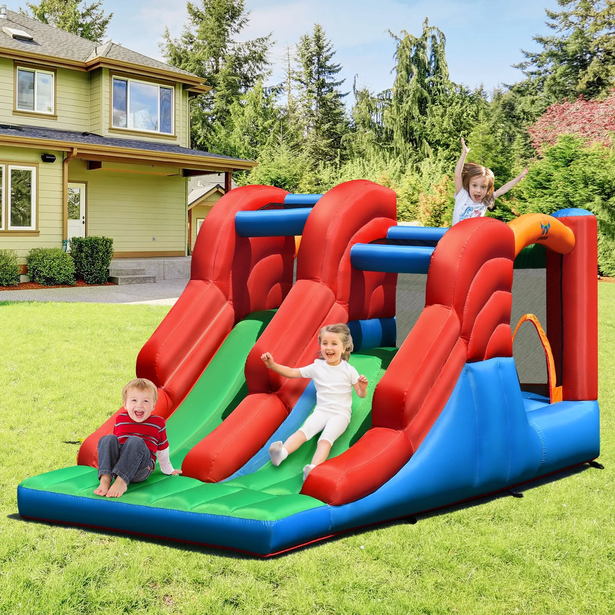 Inflatable Bounce House 3-in-1 Dual Slides Jumping Castle with Blower C699497
