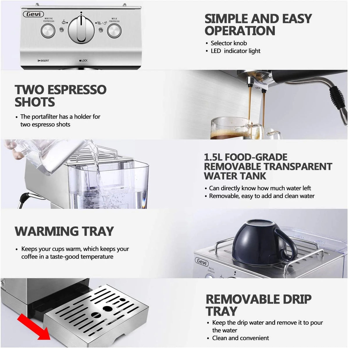 Silver Stainless Steel 15 Bar Espresso Machine E8613