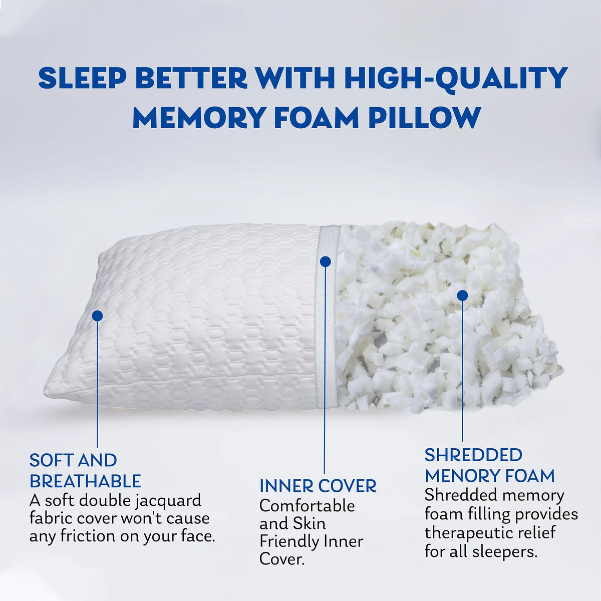 Shredded Memory Foam Bed Pillow Queen Firm C1725