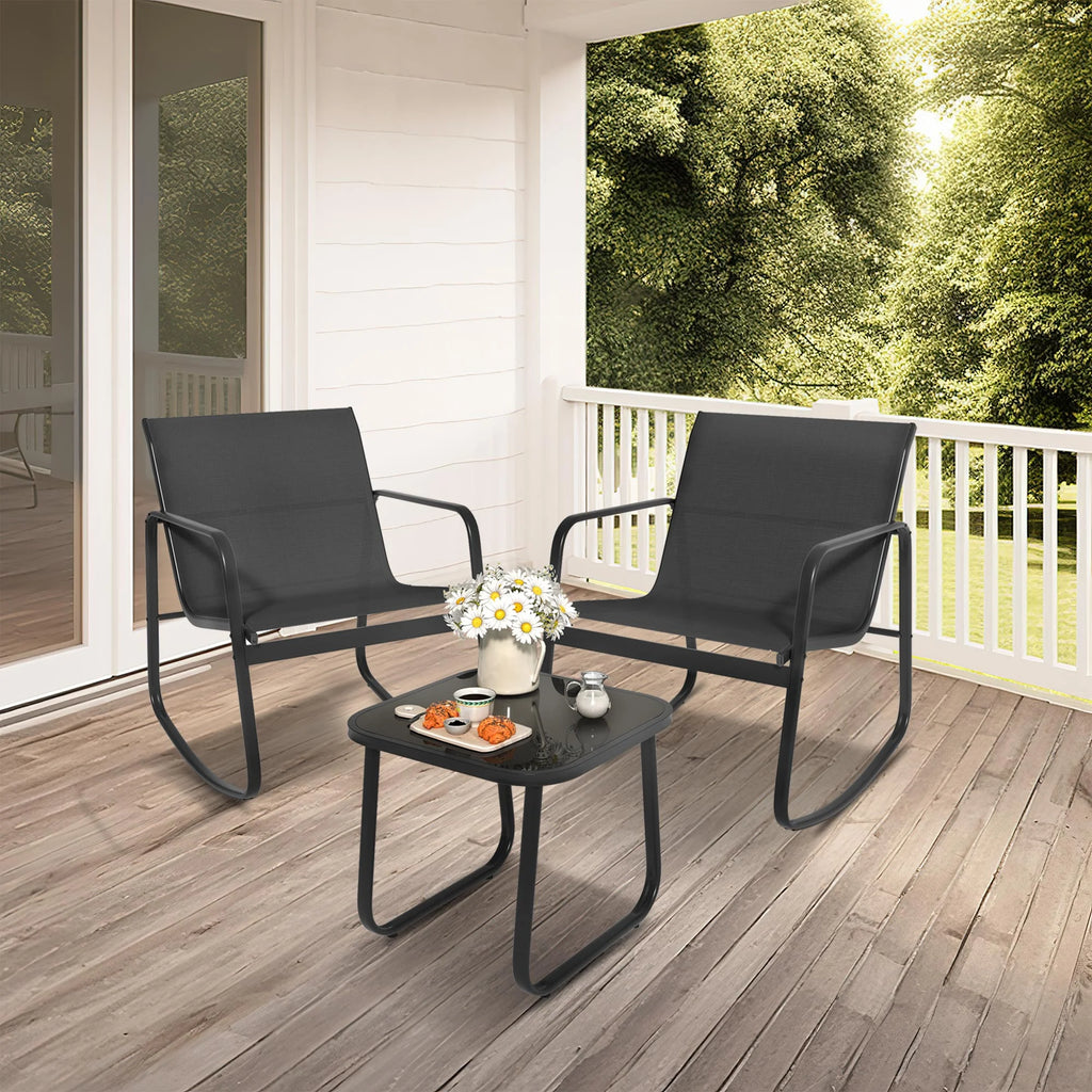 3 Pieces Outdoor Bistro Set with Glass Coffee Table B74957