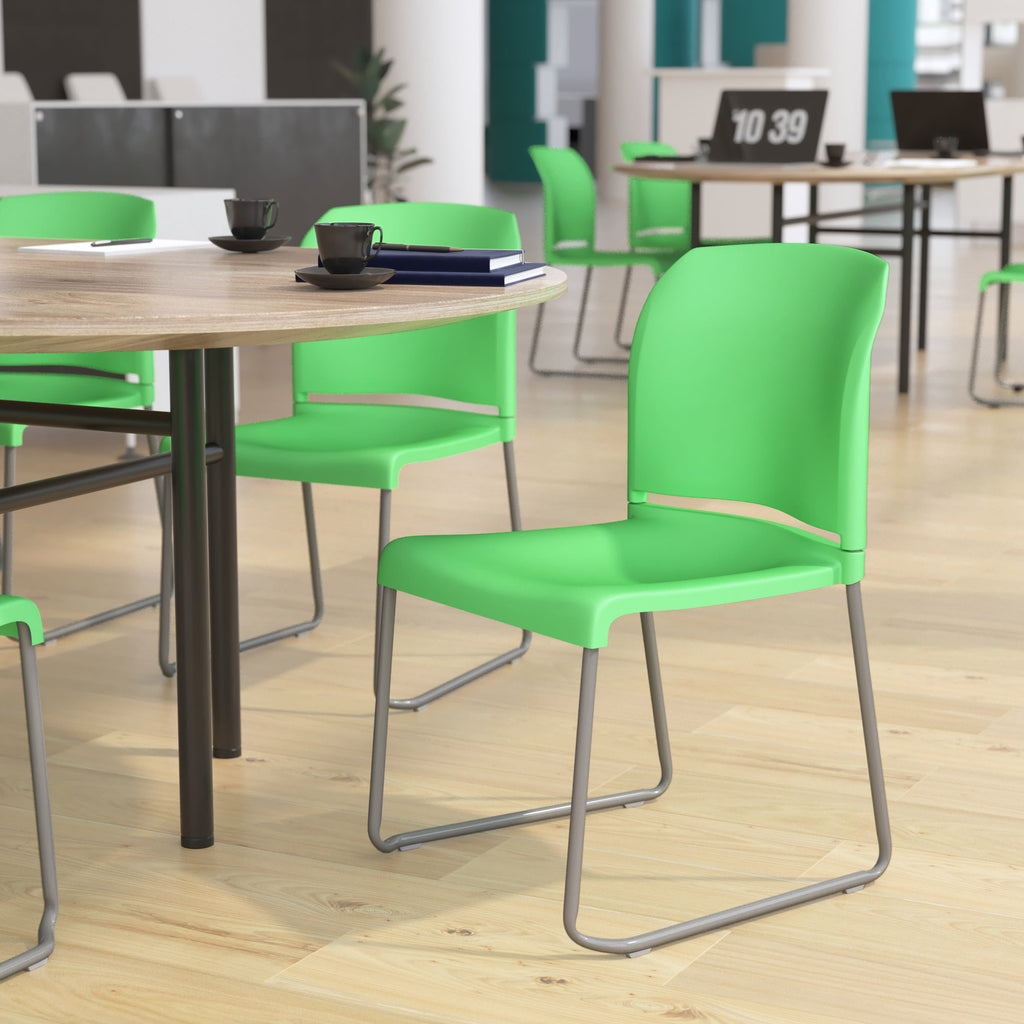 Green Full Back Contoured Stack Chair with Gray Sled Base L844368