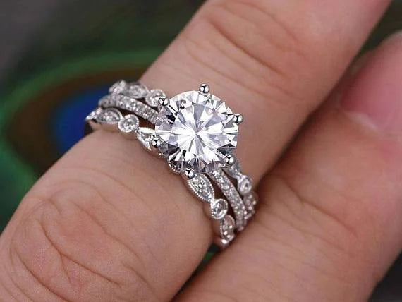 2 Carat Moissanite Trio Wedding Set in White Gold C39593