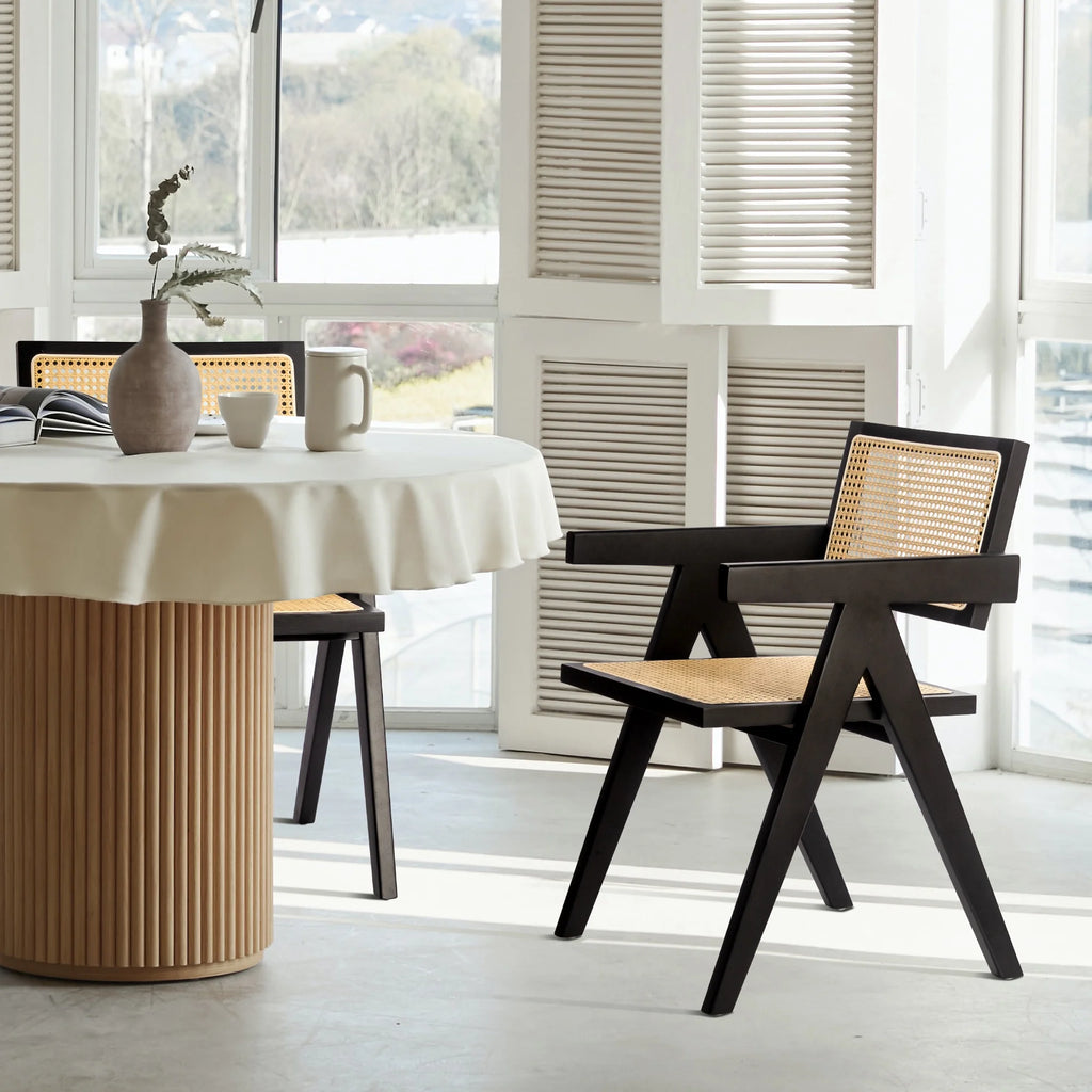 Black Rattan Dining Chairs with Arms, Set of 2 J93978